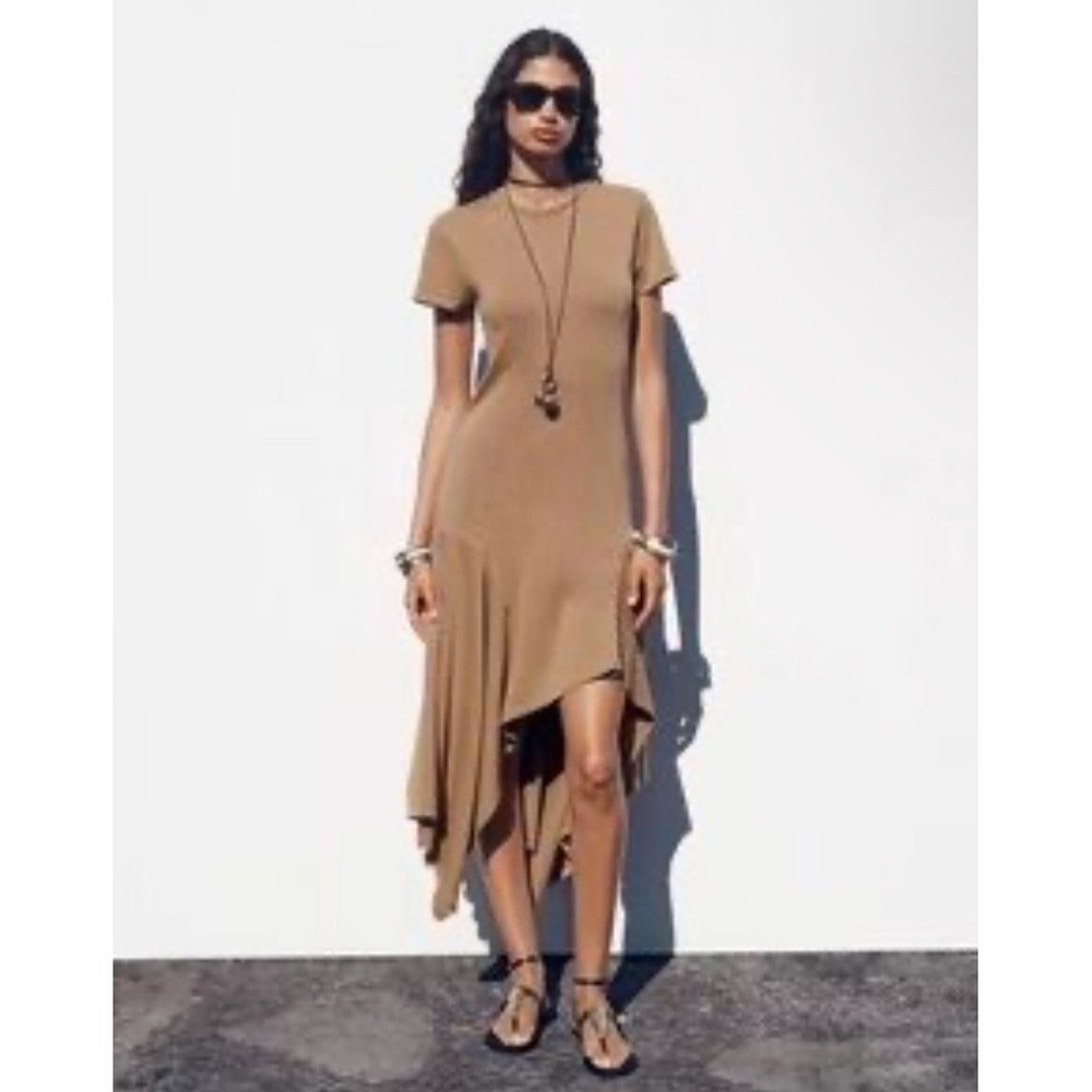 Zara Brown Shirt Dress M Twee Earthy Indie Granola Goblincore‎ Ruffle Asymmetric